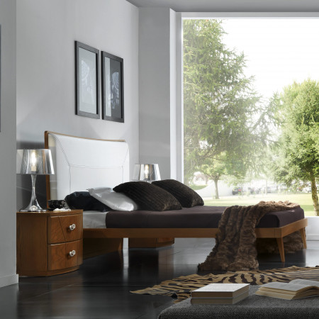 Letto due piazze con testata ecopelle e piedi rialzati