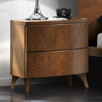 Comodino 2 cassetti legno frassino, dettaglio piedini