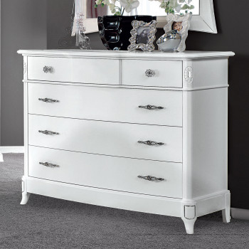 Comò 4 cassetti senza ribalta con dettagli in argento