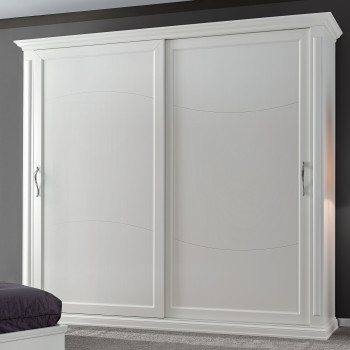 Armadio due ante scorrevoli in legno, dettaglio bianco