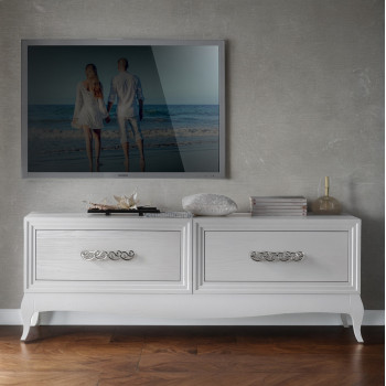 Porta TV con due cestoni in frassino, dettaglio delle maniglie