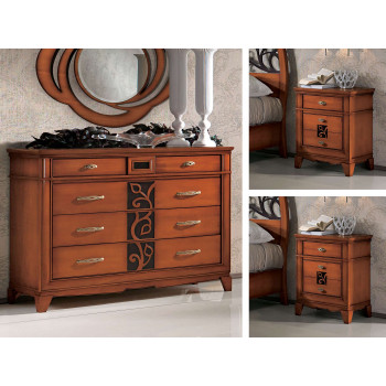 Gruppo comò e comodini con rilievi floreali