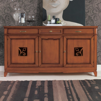 Credenza 3 ante battenti con dettagli floreali intagliati