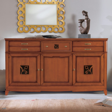 Credenza 3 ante battenti 5 cassetti con decorazioni floreali