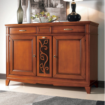 Credenza 2-a battenti con piedini, intaglio floreale