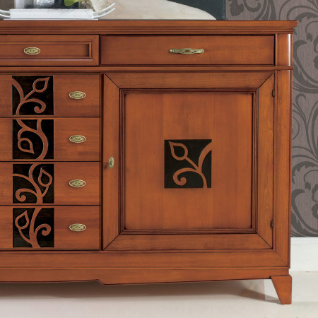 Credenza 2 ante battenti 7 cassetti decorazione floreale
