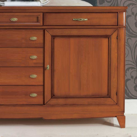 Dettaglio credenza 2 ante battenti 7 cassetti legno noce