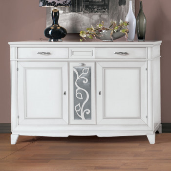 Credenza 2 ante battenti con design floreale in foglia argento