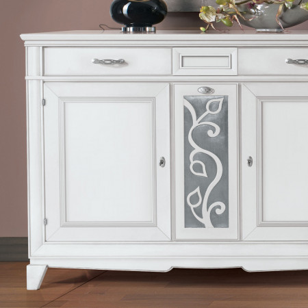 Credenza 2 ante battenti con frontale floreale in argento