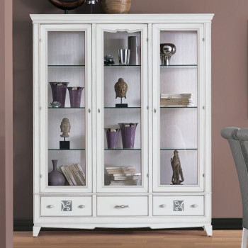 Argentiera 3 ante battenti in legno con ripiani in cristallo