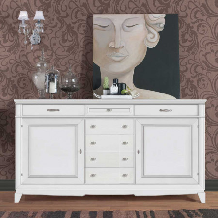 Credenza 2 ante battenti 7 cassetti, dettaglio floreale