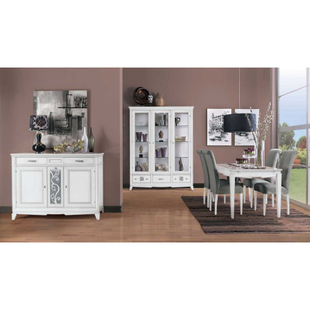 Credenza 2 ante battenti 7 cassetti con formelle floreali