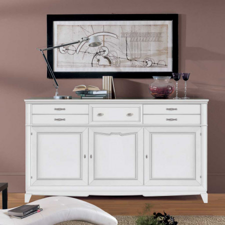 Credenza 3 ante battenti 5 cassetti con formelle floreali
