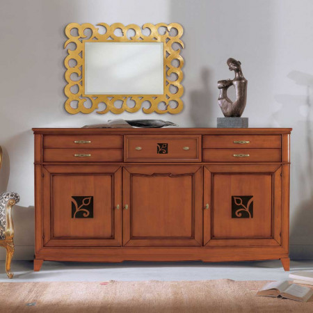 Credenza 3 ante battenti 5 cassetti con formelle floreali