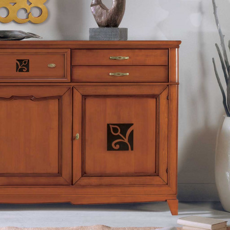 Credenza 3 ante battenti 5 cassetti con intagli floreali