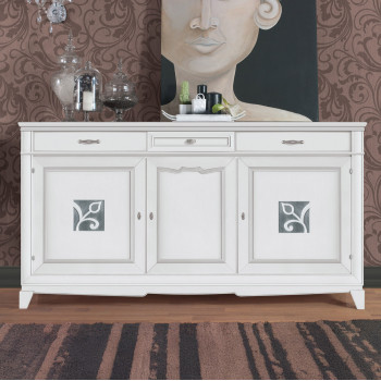 Credenza 3 ante battenti con formelle floreali argento