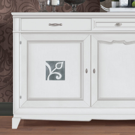 Credenza 3 ante battenti con dettaglio floreale argento