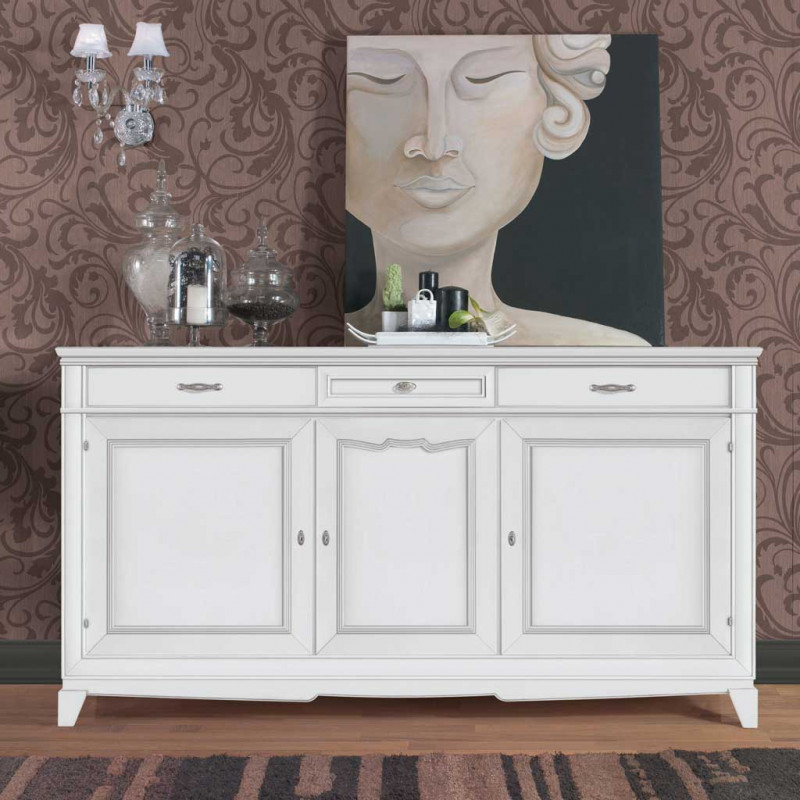 Credenza a 3 ante Nordic bianco/faggio