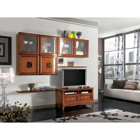Porta TV porta stereo con piedini, legno e cassetti