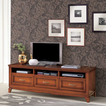 Porta tv con 3 cassetti e vani a giorno in legno