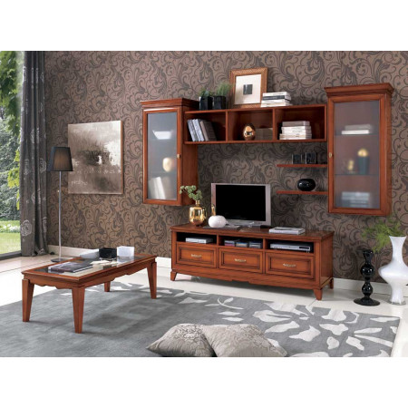 Porta TV con cassetti e vani, legno noce, soggiorno arredato