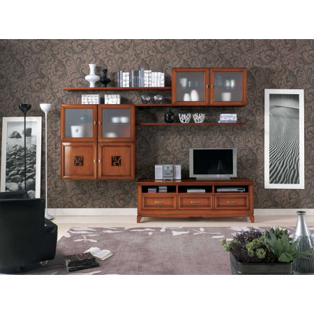 Porta TV in legno di noce tanganica con decori