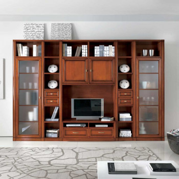 Sistema componibile a spalla con 2 vetrine in noce