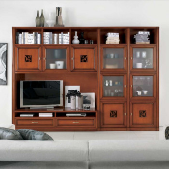 Sistema componibile a spalla 4 ante intagliate legno noce