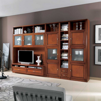 Sistema componibile a spalla con libreria in soggiorno