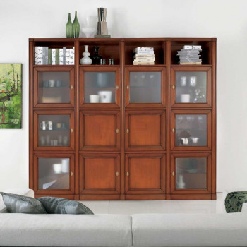 Sistema componibile a spalla 8 ante vetro in legno noce