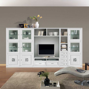 Sistema componibile a spalla 2 ante intagliate in soggiorno