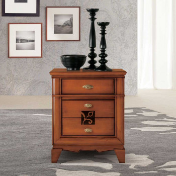 Comodino 2 cassetti con intaglio floreale