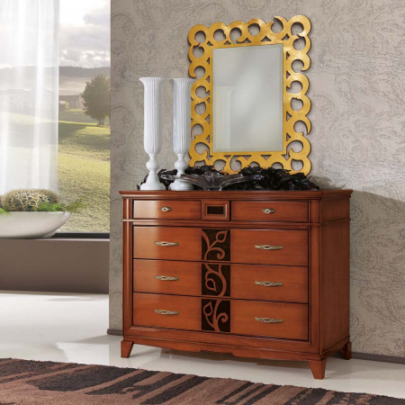 Como' basso 5 cassetti con intagli, dettaglio decorativo