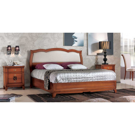 Letto imbottito 198,5x162, testata e giroletto legno