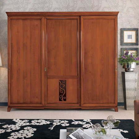 Armadio 3 ante legno scorrevoli con decoro floreale