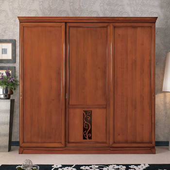 Armadio 3 ante scorrevoli in legno con decoro floreale