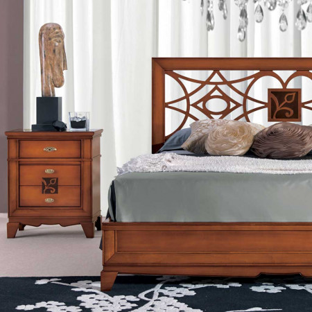 Letto disegno geometrico 203x182 in legno massello