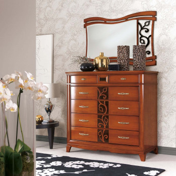 Comò senza ribalta con segreto, legno e fiori