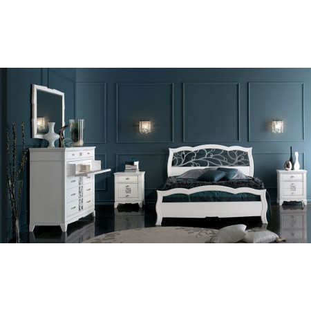 Comodino 3 cassetti contemporaneo in legno bianco