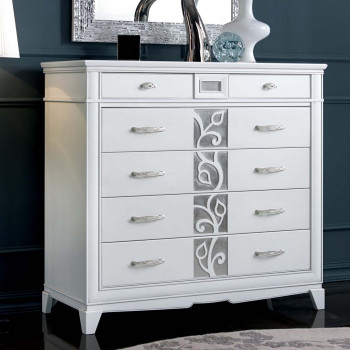 Comò alto 6 cassetti senza ribalta con decoro floreale