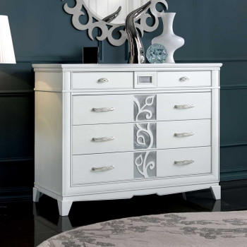 Como' con intaglio nei cassetti, dettaglio floreale argento