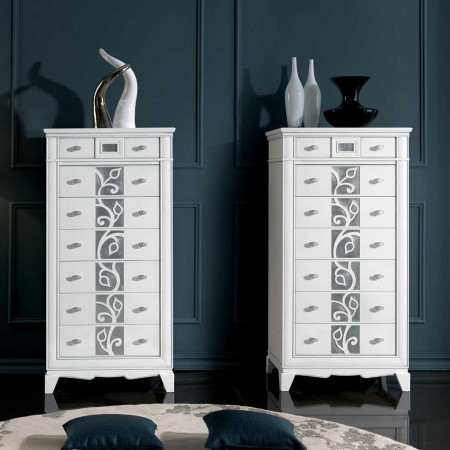 Settimanale con 7 cassetti, decorazione floreale argento