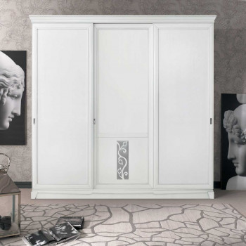 Armadio 3 ante scorrevoli con zoccolo, decoro floreale
