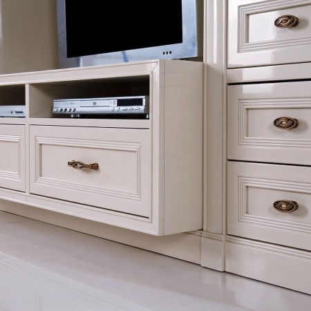Mobile soggiorno porta tv in legno con vetrine e cassetti