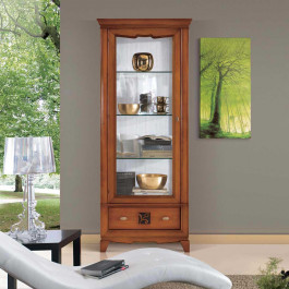 Vetrina 1 porta 1 cassetto sinistra, dettaglio legno intagliato