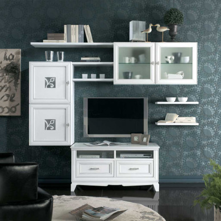 Porta tv con 2 cassetti e 2 vani, dettaglio noce