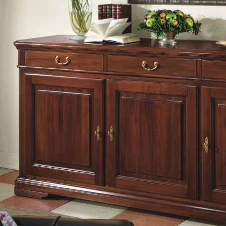Credenza 3 porte 3 cassetti in legno con dettagli in noce