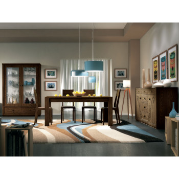 Sala da pranzo classica contemporanea, vetrina e tavolo ambientato