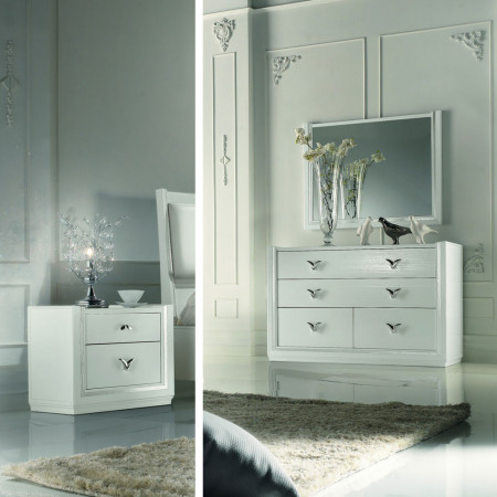 Comodino con 2 cassetti in legno, dettaglio cornice