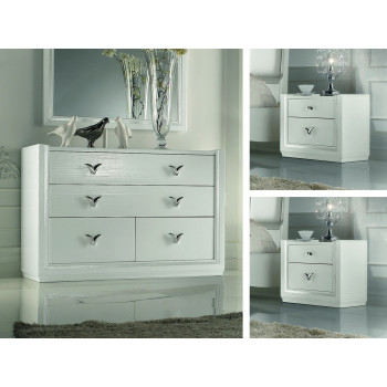 Gruppo comò e comodini in legno frassino con finiture eleganti